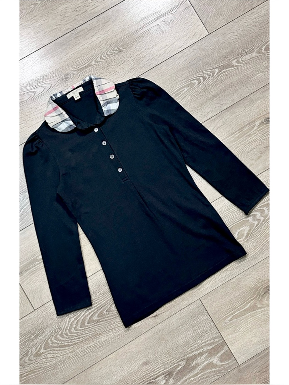 Burberry Brit Cotton Pique Nova Check Ruffle Collar Polo